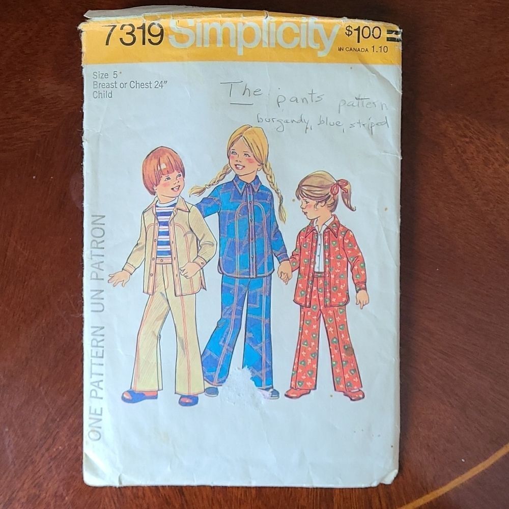 3/$15 Vintage 1975 Simplicity Pants Jacket Pattern 7319 
